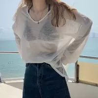 薄款仿冰丝长袖防晒衣女夏透视装外穿打底衫学生上衣T恤女装