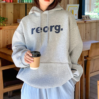 加绒卫衣女字母印花韩版新款连帽外套潮学生宽松上衣女装