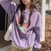 加绒宽松休闲卫衣女秋冬外套古着圆领长袖打底衫上衣韩国女装