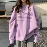 加绒宽松休闲卫衣女秋冬外套古着圆领长袖打底衫上衣韩国女装
