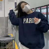 加绒宽松休闲卫衣女秋冬外套古着长袖打底衫上衣韩国女装