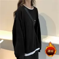 加绒宽松圆领卫衣女秋冬长袖加厚T恤衫女休闲长袖外套学生情侣装