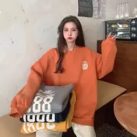 加绒宽松圆领长袖卫衣女潮秋季新款韩版学生外套上衣女装