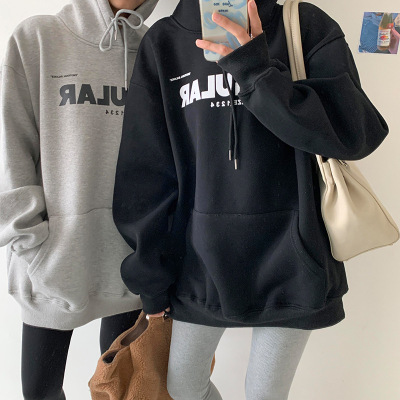 加绒连帽卫衣女秋冬宽松韩版新款女士学生上衣女装东南亚