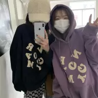 加绒连帽卫衣女秋冬宽松韩版新款女士学生上衣女装东南亚