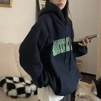 加绒连帽卫衣女秋冬新款大码印花绒衫秋冬美式复古宽松上衣潮