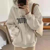 加绒连帽卫衣女秋冬新款宽松字母印花韩版时尚学生外套长袖上衣潮