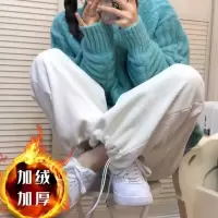 复古加绒加厚直筒休闲裤子秋冬新款女装宽松束脚百搭阔腿裤女ins