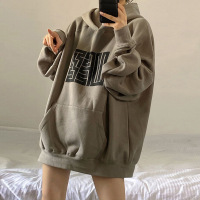 复古加绒卫衣女秋冬季新款韩版学生印花连帽宽松外套上衣女潮