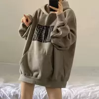 复古加绒卫衣女秋冬季新款韩版学生印花连帽宽松外套上衣女潮