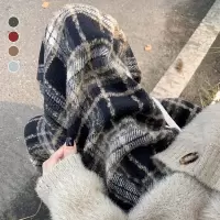 复古毛呢格子裤子女装秋冬加绒加厚新款设计感高腰垂感休闲阔腿裤