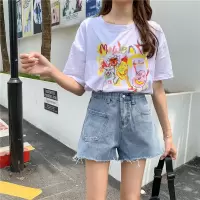 夏季韩版宽松设计感浅蓝毛边牛仔短裤女高腰显瘦阔腿裤热裤潮