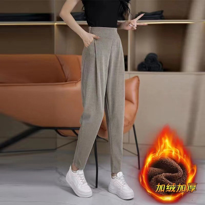 女秋冬新款高腰显瘦哈伦裤加绒加厚宽松百搭小脚萝卜休闲女装裤子