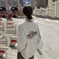 字母印花长袖薄款卫衣外套新款秋季女装宽松中长款套头上衣潮