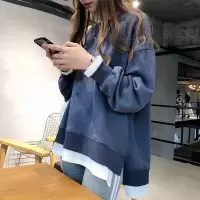宽松韩版拼接假两件长袖春秋季加绒加厚休闲卫衣女学生个性上衣潮