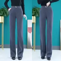 春秋新款薄款宽松高腰显瘦直筒裤韩版设计感休闲裤纯色女裤阔腿子