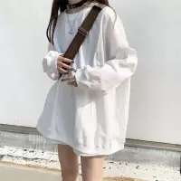 混纺棉 2020秋季韩版新款宽松纯色长袖卫衣女衣服上衣女装