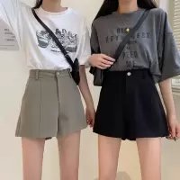 短裤女夏新款韩版宽松紧腰高腰阔腿休闲三分裤子女装