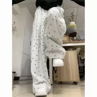 碎花休闲运动裤女春夏薄款高腰垂感显瘦小个子印花直筒阔腿卫裤子