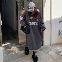 秋冬新款韩版加绒加厚双层帽连帽卫衣裙女宽松慵懒连衣裙子