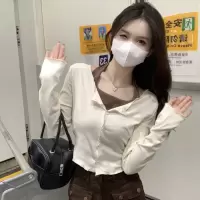 纯欲挂脖内搭薄款套装女设计感开衫两件套长袖T恤+吊带背心上衣女