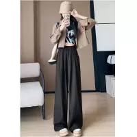 纯色阔腿凉凉裤女夏季新款慵懒风垂感褶皱休闲设计感直筒裤子ins