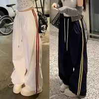 美式复古撞色运动束脚裤春秋夏季新款设计感直筒高腰显瘦休闲裤子