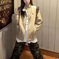 美式复古立领外套女春秋新款韩系ins宽松百搭情侣款卡其工装夹克