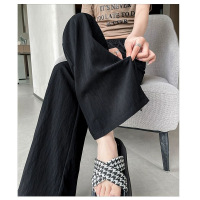 黑色夏季新款薄款阔腿裤垂感抽绳高腰显瘦休闲直筒长裤子ins