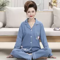 中老年妈妈睡衣女秋冬季棉质长袖开衫翻领宽松大码新款家居服套装