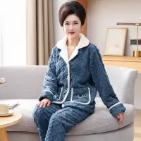 中老年睡衣女冬季开衫珊瑚绒加厚加绒家居服法兰绒妈妈保暖长毛绒