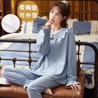 可外穿睡衣女士秋冬季棉质长袖长裤带胸垫卡通宽松青年家居服套装