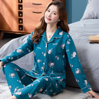 可外穿睡衣女秋冬季长袖棉质翻领开衫宽松大码两件套装青年家居服