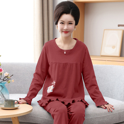 可外穿秋冬季中老年妈妈睡衣女士棉质长袖高档宽松大码家居服套装