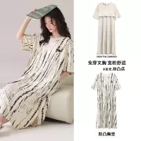 女士春夏季棉质薄款短袖睡裙带胸垫一体式裙子卡通休闲家居服连体