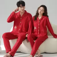 情侣睡衣秋冬棉质长袖结婚新婚大红喜庆开衫翻领家居服本命年套装