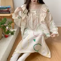 新款秋冬季长袖睡裙女士韩版可爱卡通宽松加大码家居服套装可外穿