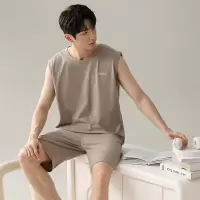 无袖莫代尔睡衣男夏季背心短裤套装薄款卡通青少年宽松外穿家居服