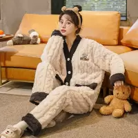珊瑚绒睡衣女和服冬季长袖韩版卡通甜美加绒加厚法兰绒家居服套装