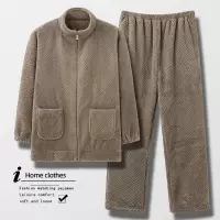 珊瑚绒睡衣男秋冬季加绒加厚大码保暖法兰绒拉链可外穿家居服套装