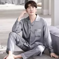 男士睡衣秋冬长袖薄款冰丝丝绸韩版加肥加大码青年休闲家居服套装