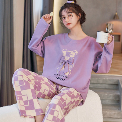 睡衣女士秋冬季年棉质韩版长袖可爱卡通大码可外穿家居服套装