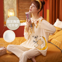 睡衣女士秋冬季棉质套头长袖带胸垫卡通可爱宽松家居服套装可外穿