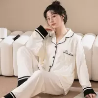 睡衣女士秋冬季棉质开衫长袖长裤套装翻领提花家居服秋冬款可外穿