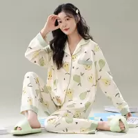 睡衣女秋冬季开衫翻领长袖青年女士宽松卡通可爱家居服可外穿套装