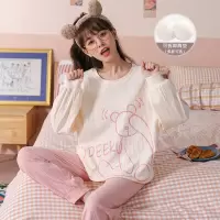 睡衣女秋冬季纯棉长袖带胸垫秋天韩版可爱大码家居服套装