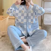 睡衣女秋冬季长袖棉质开衫和服韩版可外穿甜美休闲宽松套装家居服