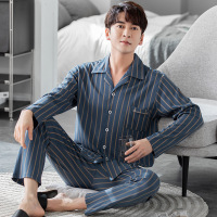 睡衣男可外穿秋冬季棉质长袖青年开衫翻领大码宽松休闲家居服套装