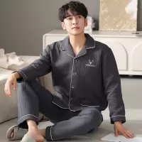 睡衣男士秋冬季加厚棉质长袖长裤家居服秋冬薄夹棉夹层空气棉套装