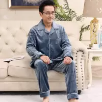 睡衣男士秋冬季加绒加厚珊瑚绒中老年人爸爸法兰绒保暖家居服套装